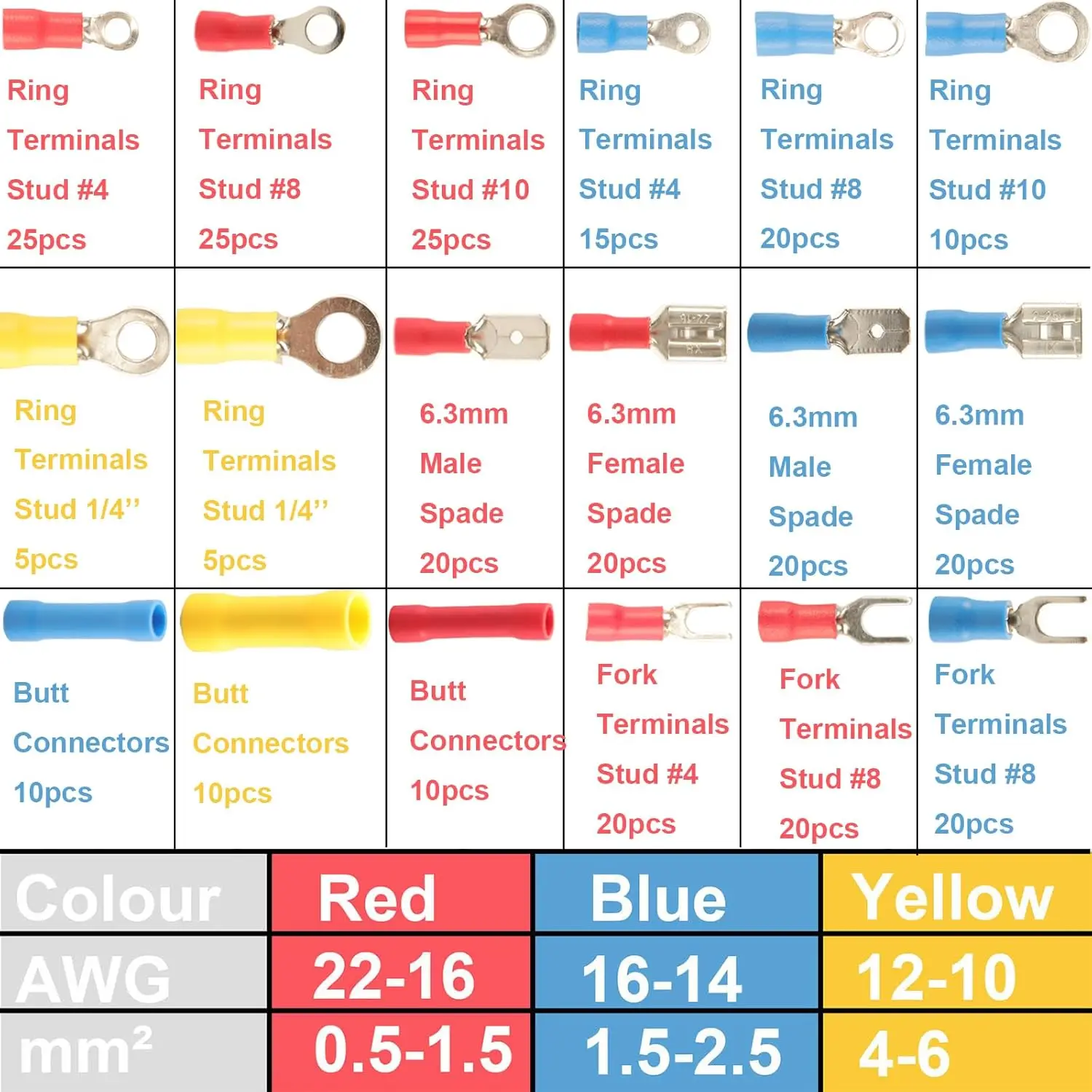 Crimp Connectors 600PCS, 12V Auto Electrical Wire Connectors 0.5-6.0mm²