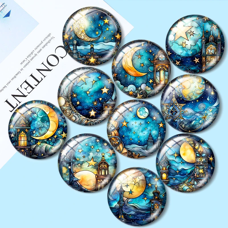 

Watercolor Clipart Magical Moon 10pcs 12mm/18mm/20mm/25mm Round photo glass cabochon demo flat back Making findings