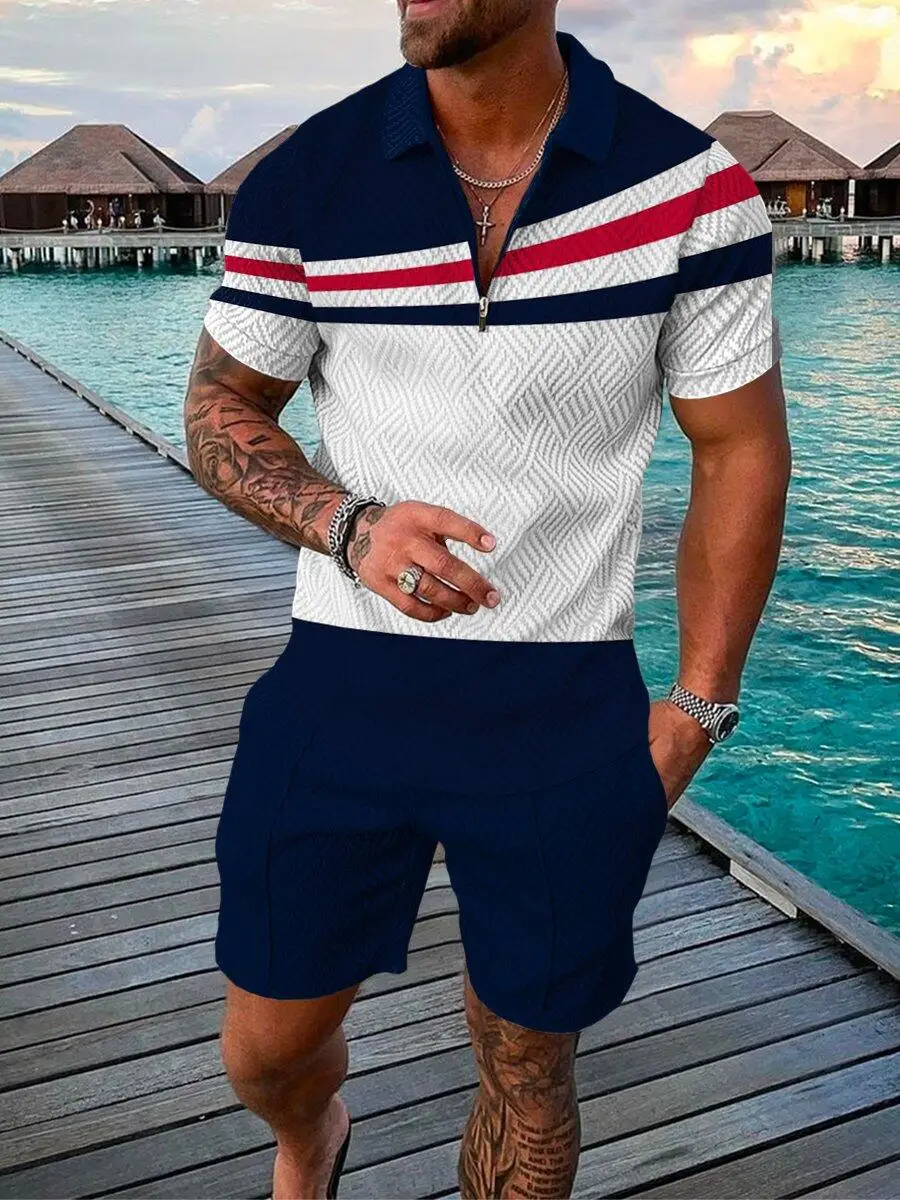 Summer Luxury Men's Tracksuit Casual Short Sleeve Polo Shirt Shorts Suit Two-Piece Set Male Clothing Streetwear Clothes For Men