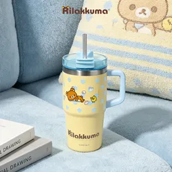Rilakkuma Large Capacity Insulated Tumbler with Straw - Stainless Steel 680ml (Yellow 680ml)