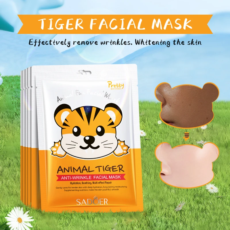 5pcs SADOER Animal Pattern Masks Face Mask Moisturizing Anti Wrinkles Anti-Aging Whitening Facial Masks Skin Care Novel Products