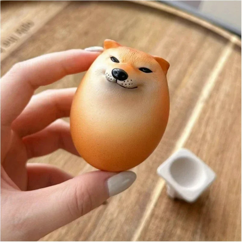 Creative Shiba Inu Realistic Egg Shape PVC Desk Decor Dog & Egg Union Decorations For Home Offices Fun Christmas Gifts view 2