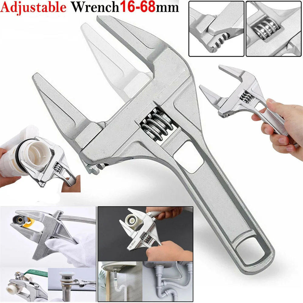 16-68mm Adjustable Large Spanner Wrench Opening Bathroom Nut Key DIY Hand Tool 