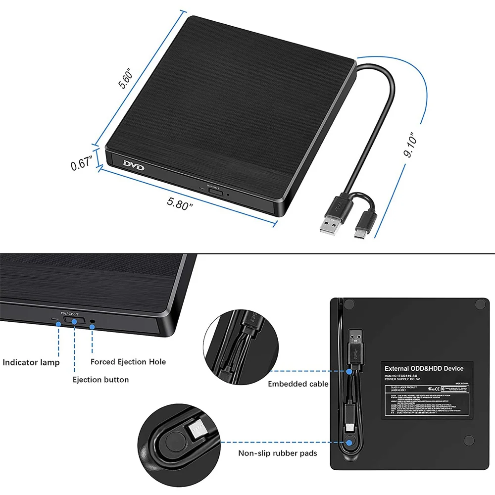 External DVD CD USB 3.0 & Type-C CD/DVD +/-RW DVD drive mit SD TF Card Reader USB Stick Port Laptop Desktop ROM Drive RW cd dvd drive