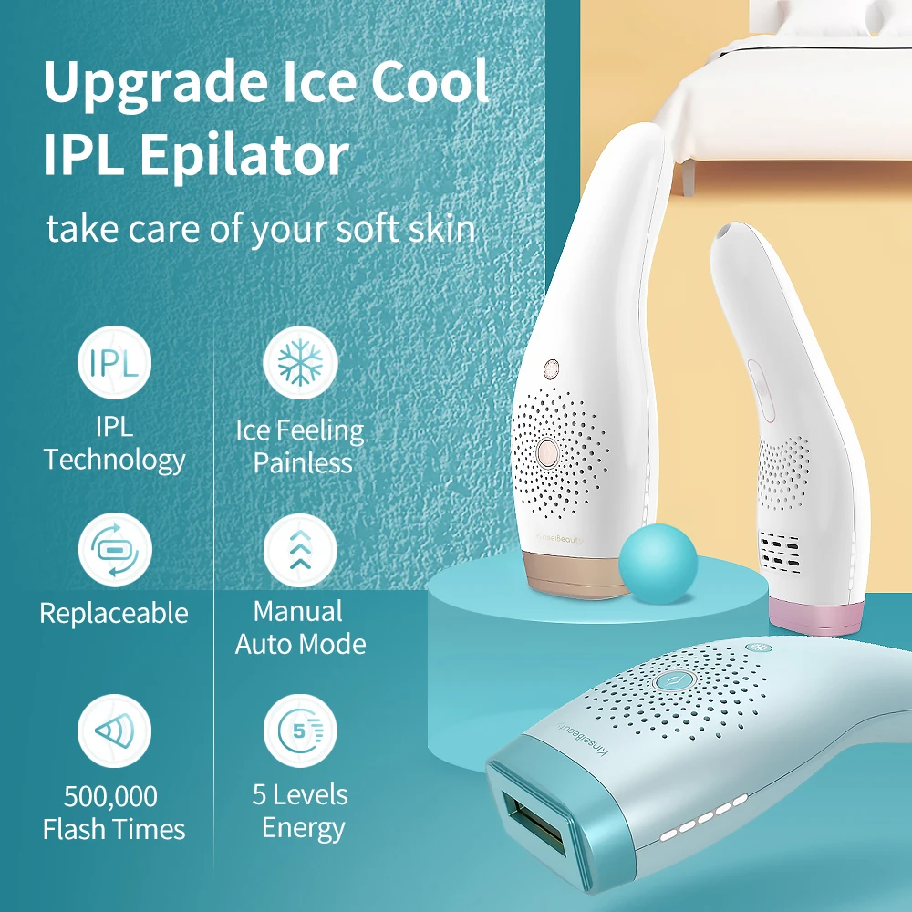 

2022 Upgrade lce Cool IPL Epilator Portable Laser Hair Removal 500000 Flashes 5 Levels 360° Ice Feeling Pianless Depilator