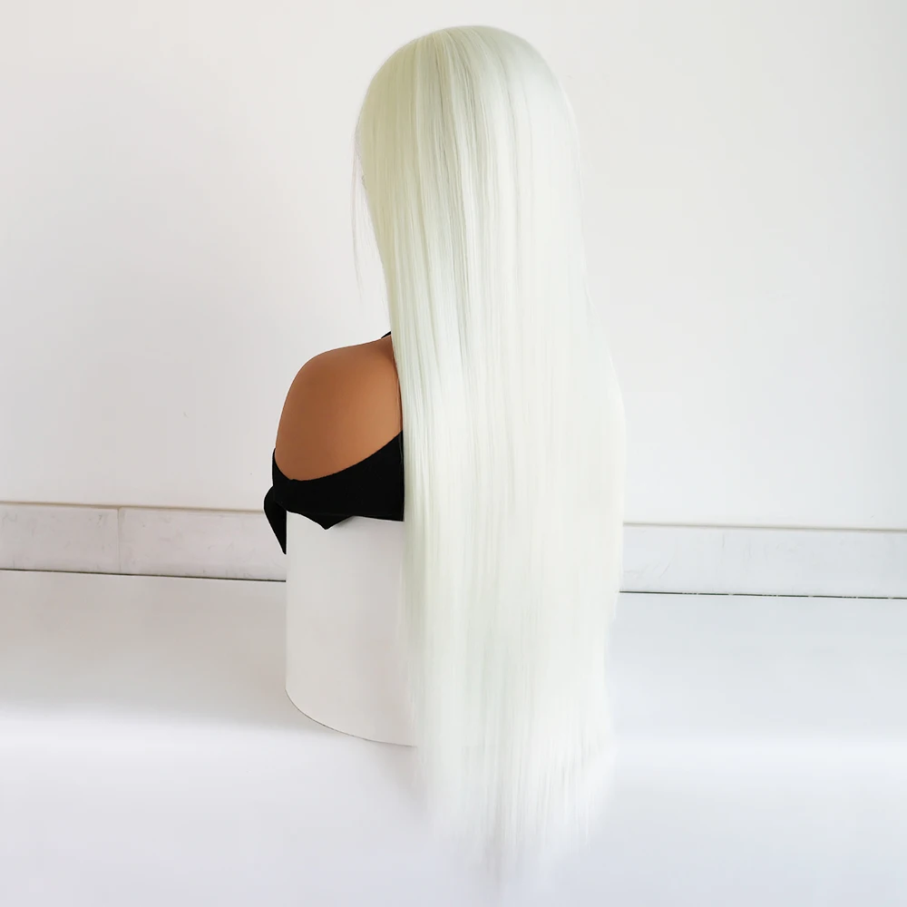 Platinum White Color Synthetic Heat Resistant 13x3 Lace Frontal Long Silky Straight Hair Wig For Women Cosplay Wig High Density