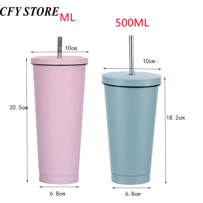 500/750ml Stainless Steel Vacuum Insulated Tumbler with Straw and Lid - Large Capacity Travel Cup - Image 3