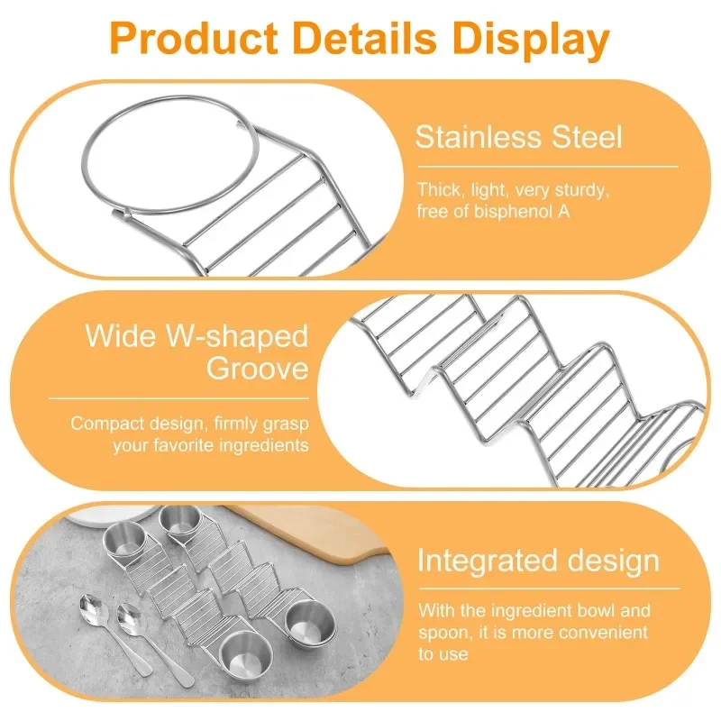 Taco Stand with Spoon Salad Cup Stainless Steel Taco Holder Set Rustproof Rack Set Burritos Tortilla Rack Cooking Tools