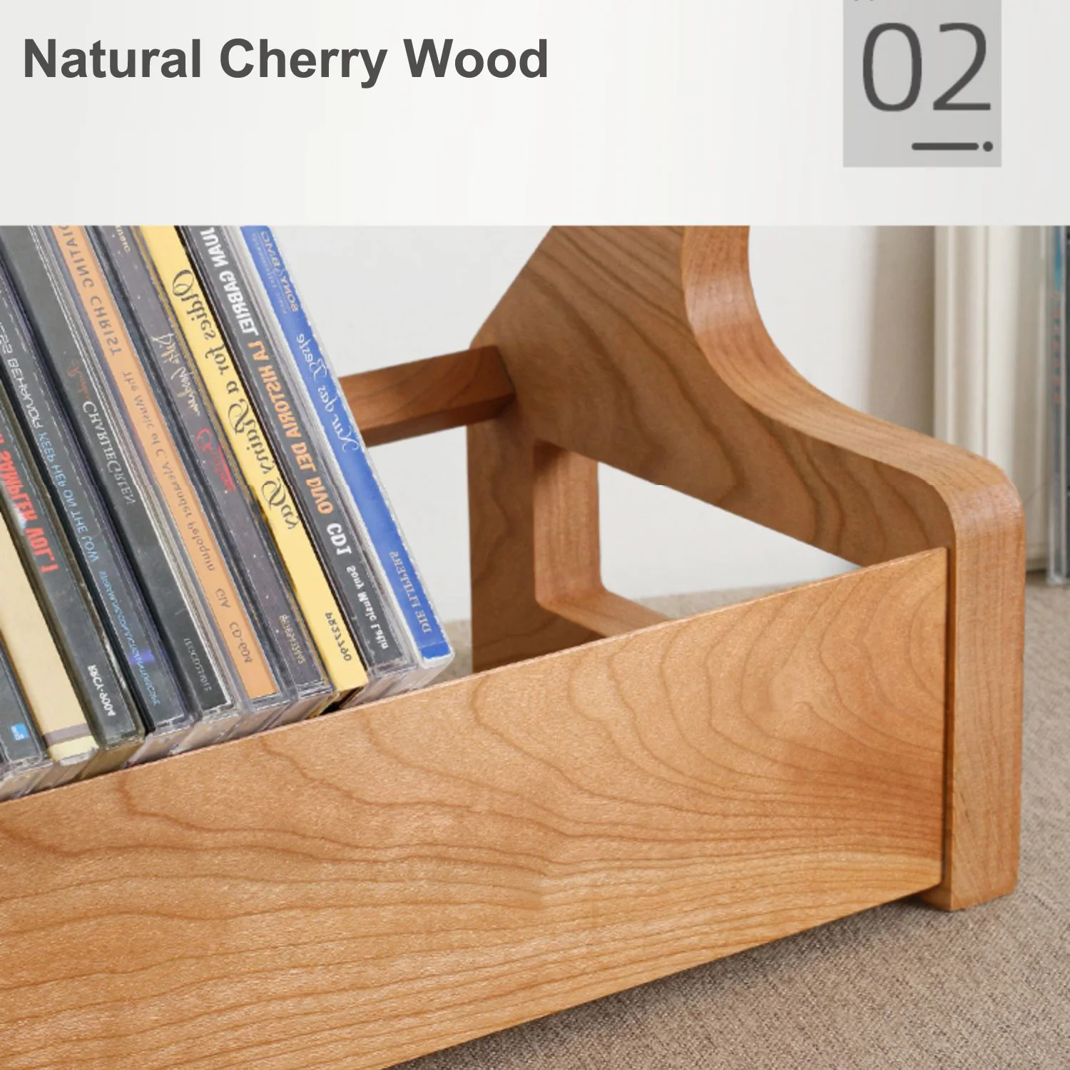 High-End Natural Cherry Wood Media Storage CD Rack Stackable Organizer-Holds 40 CDs Desktop Bookshelf CD Holder Rack