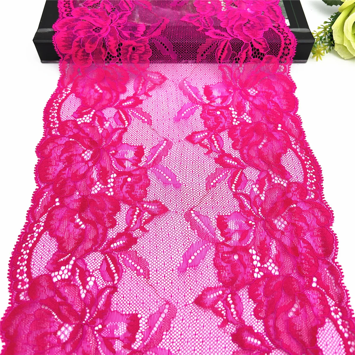 3y/lot Width 21.50cm Fuchsia Elastic Stretch Lace Trim Bright Pink Skirt Hem Underwear Sewing Craft DIY Apparel Fabrics Lace 5