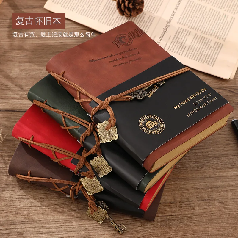 

European and American style binding book blank notebook with pen gift box leather DIY hand account school supplies planner