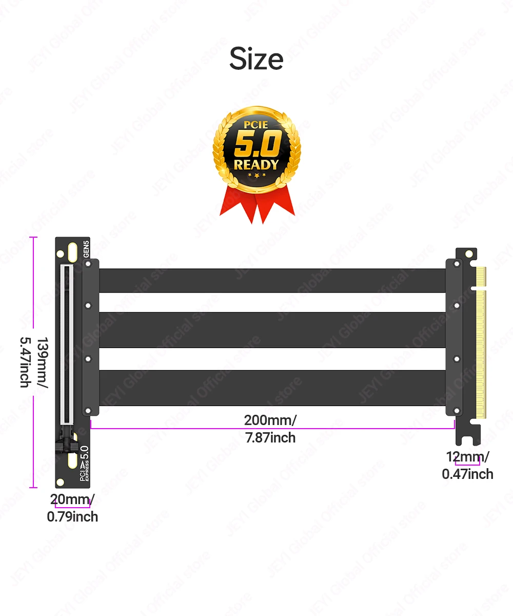 JEYI PCIe 5.0 Riser-Kabel, 64 GB/s Grafikkarten-Verlängerungskabel, kompatibel mit RTX5090, RTX4090, RX8900, RX7900, WRX80/WRX90E – Detail 10