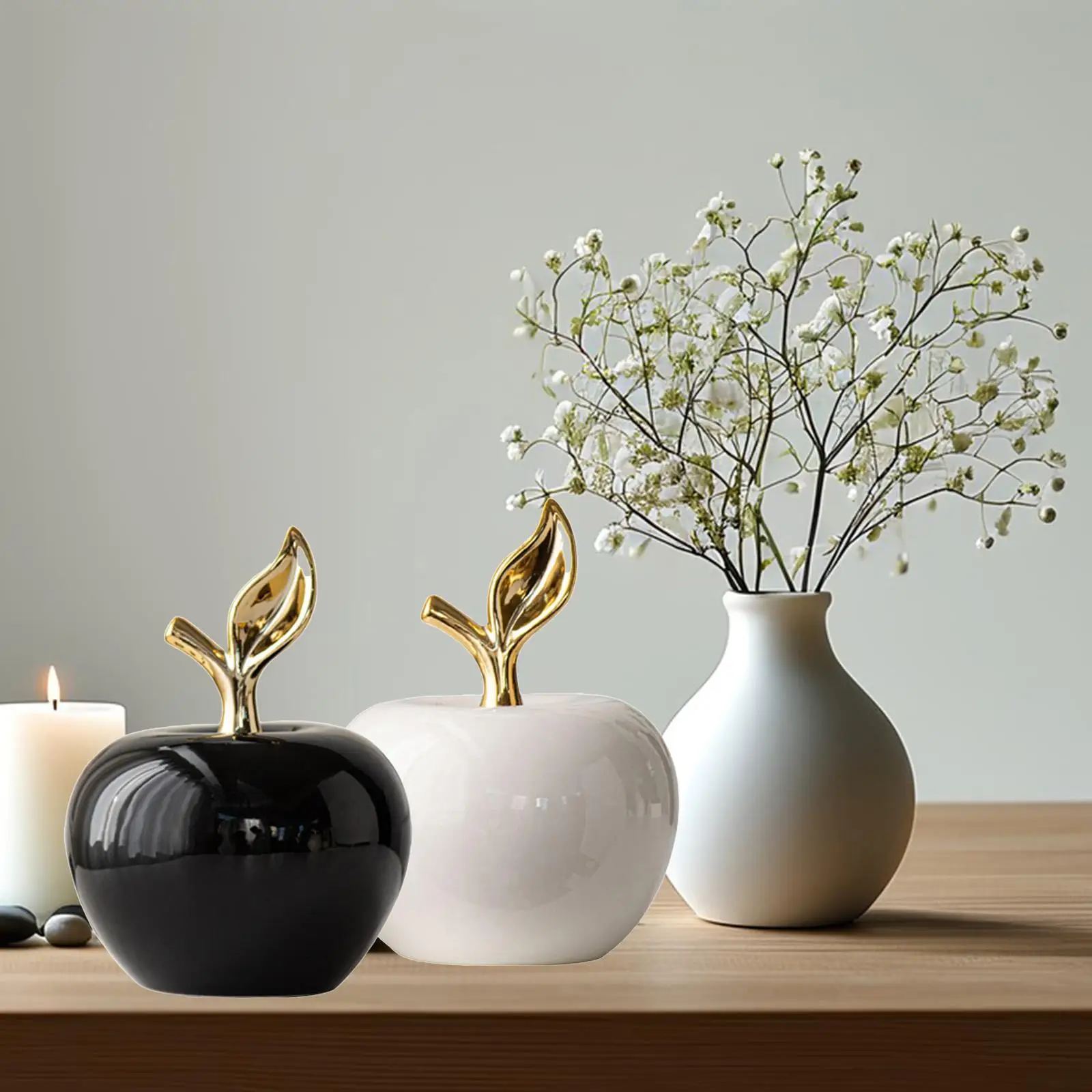 Ceramic Apple Statue Desktop Ornament Modern Christmas Gift Fruit Sculpture for Bedroom Living Room Shelf Desk Centerpiece