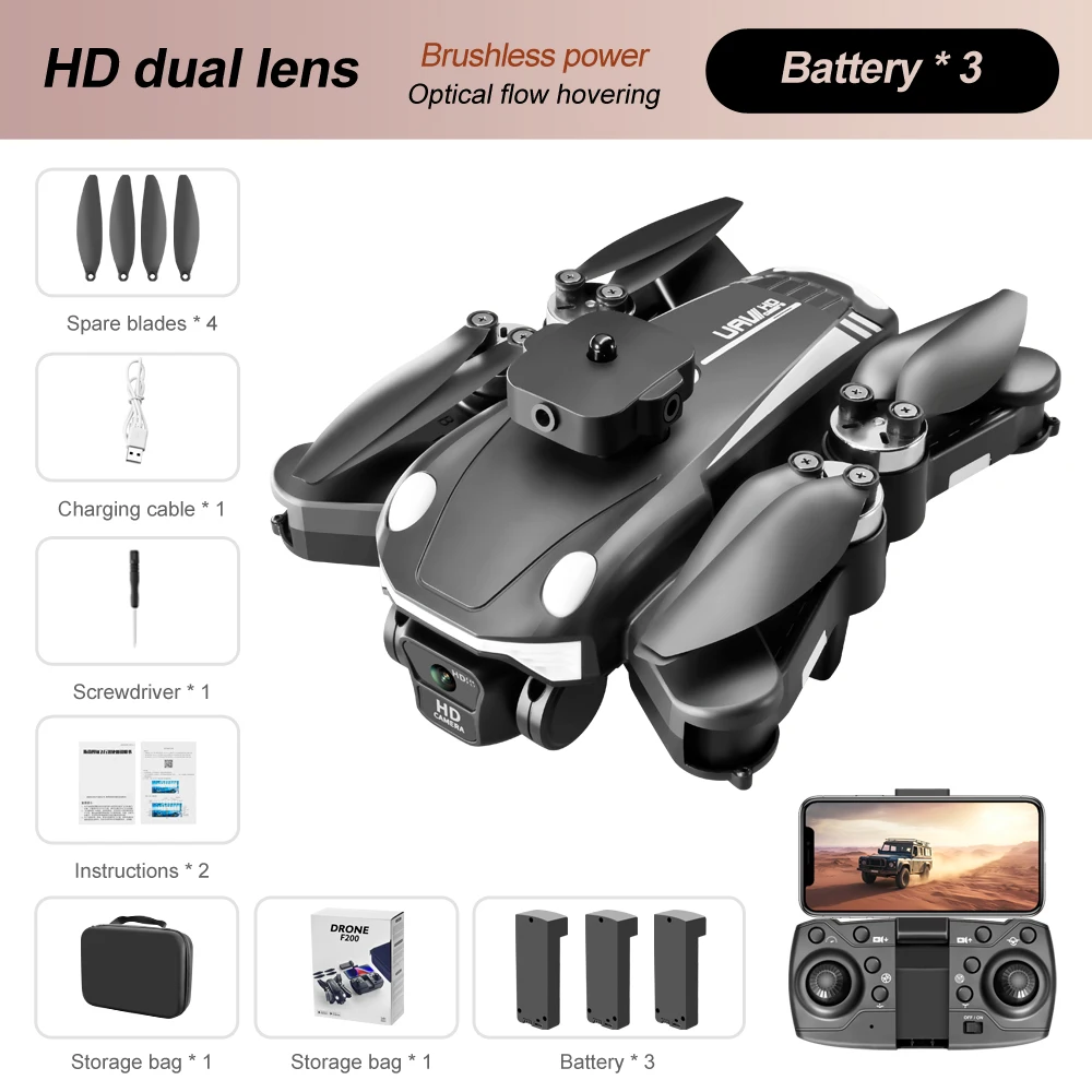 2024NEWf200DroneBrushlessMotorDual4KESCProfessionalWIFIFPV