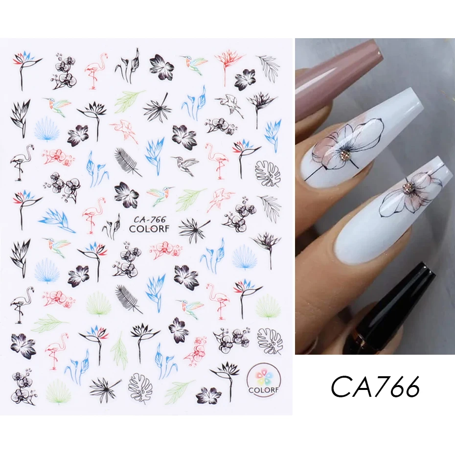 Nail Stickers Nail Art Decoration Nail Decals Flower Stickers 3D Nail Stickers Flower Cherry Blossoms Love Nail Art Decals Floral Leaf Sliders Manicure Decor Tips CHCA764-776