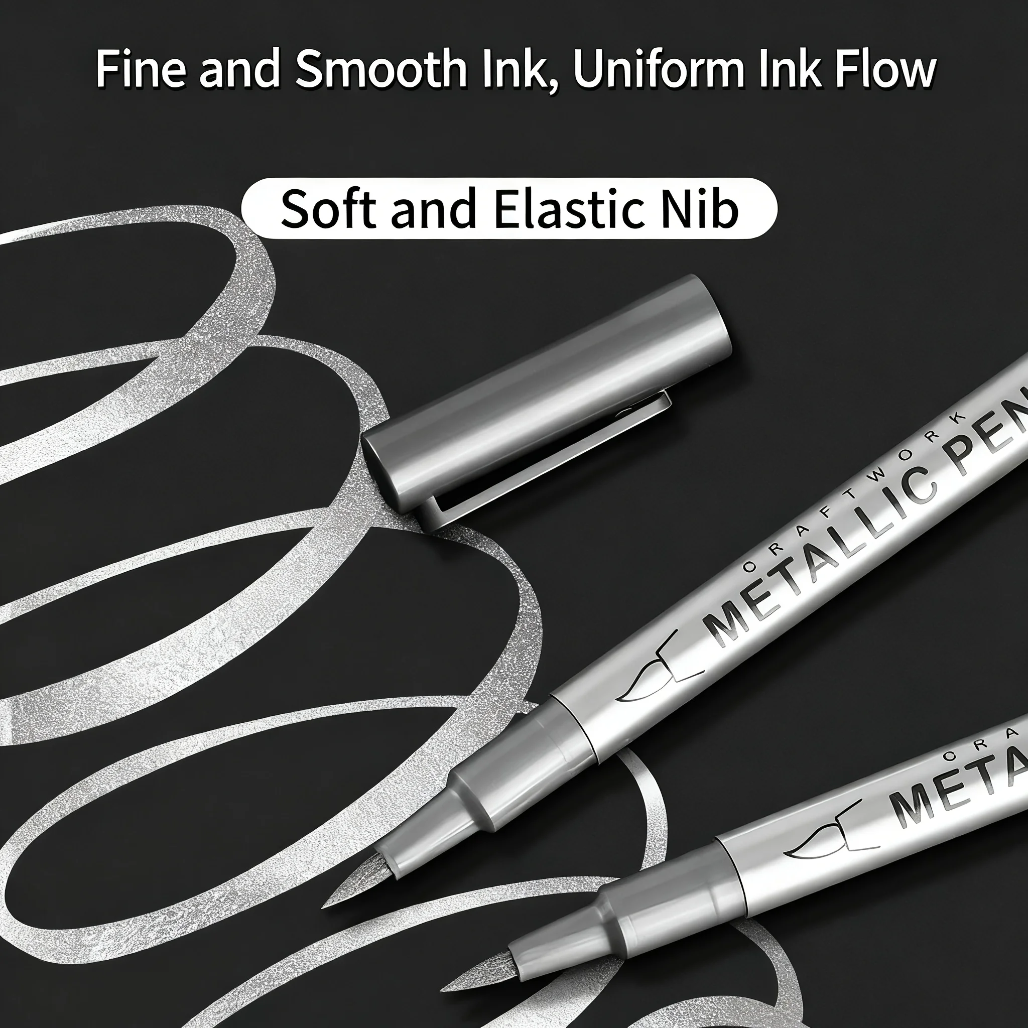 6개입 골드 & 실버 메탈릭 마커, 브러시 & 가는 팁 옵션 - 페인팅, 레터링 및 디테일링용 - 속건성, 예술적 효과