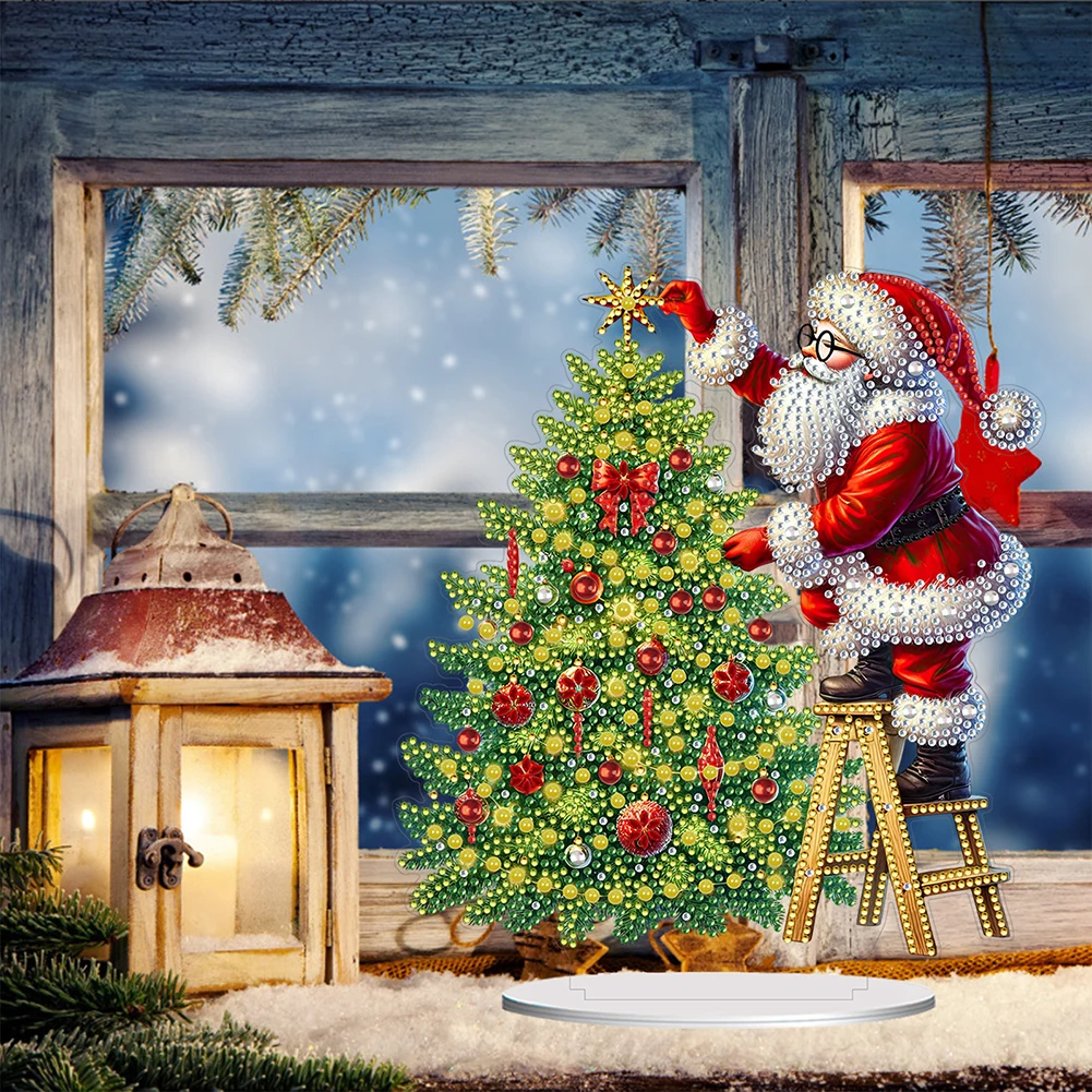 2D Flat Print Xmas DIY Diamond Painting Desktop Ornaments Kit 5D DIY Diamond Art Tabletop Decorations Bedroom Table Decoration