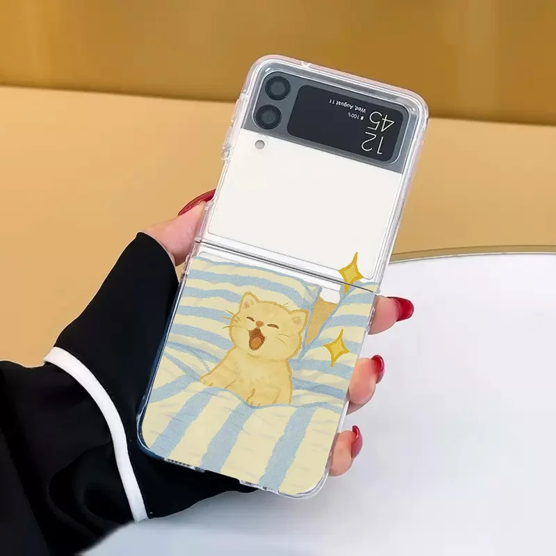 Whimsical Cartoon Cat Clear Phone Case - Foldable Cover with Cute Design