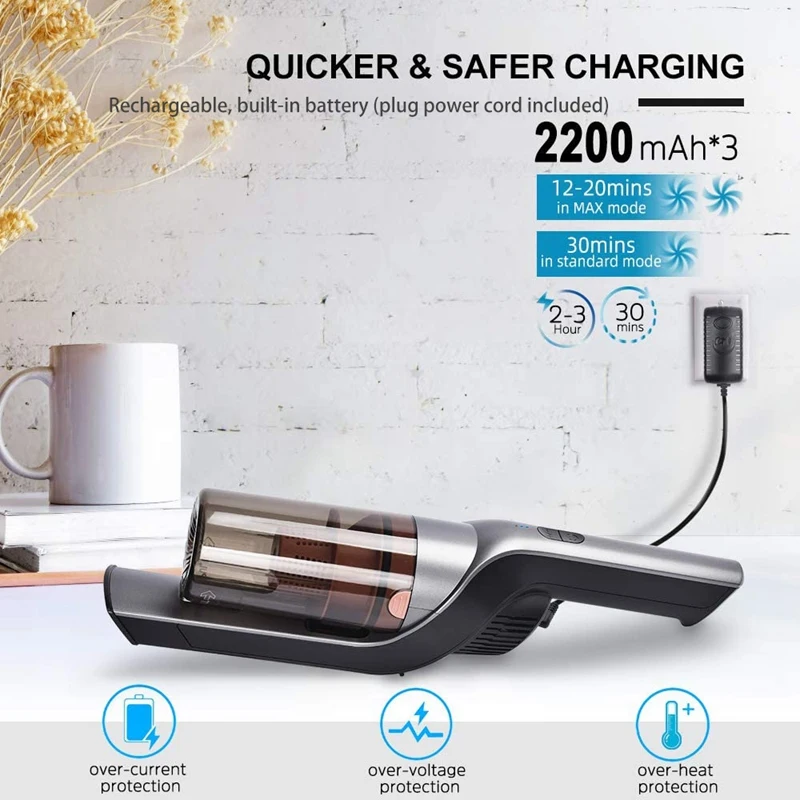 휴대용 무선 자동차 진공 청소기, 13000PA 핸드 USB 진공 청소기, HEPA 필터 포함, 자동차 가정 애완 동물 털 청소