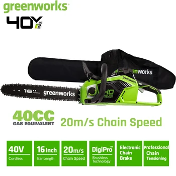 그린웍스 체인톱, 40V 브러시리스 모터, 20 m/s, 오리지널 16 인치 체인바 및 오레곤 톱체인, 정원 톱 도구 전용, 신제품
