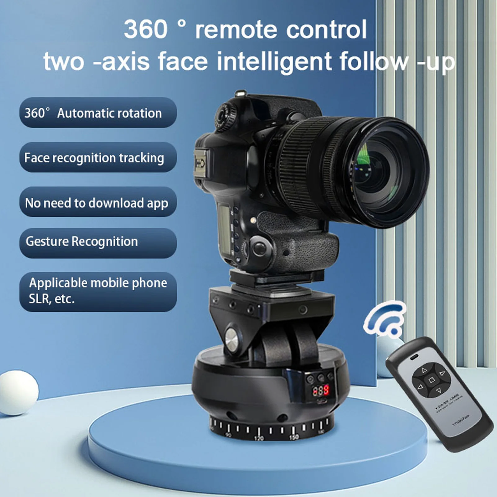Wireless Electric Tripod Head 9 Gears Adjustable 1/4in Screw Hole Remote Control AI Face Tracking Panoramic Head for Shooting