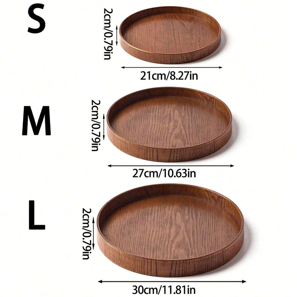 Runde Holz-Servierplatte 21/27/30cm Holztablett Dekoratives Tablett für Kaffee Zuhause Tisch Frühstück Abendessen Tee Essenstablett – Detail 4