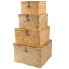 Set of 4 Seagrass Basket with Lid Wicker Storage Basket Decor Storage Boxes Flat Storage Bins Woven Organizer Baskets for Shelf 2