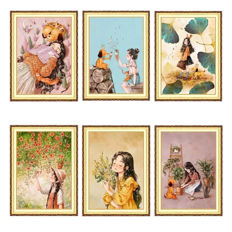 54*73cm 11CT Printed Cross Stitch DIY Home Decoration Embroidery Kit Full Silk Thread New Cartoon Girl