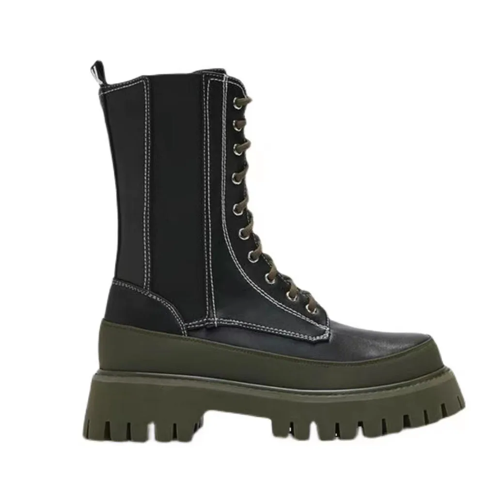 

Women's 2022 New Raise the Bottom Ankle Retro Lace Up Mid-Calf Motorcycle Boots