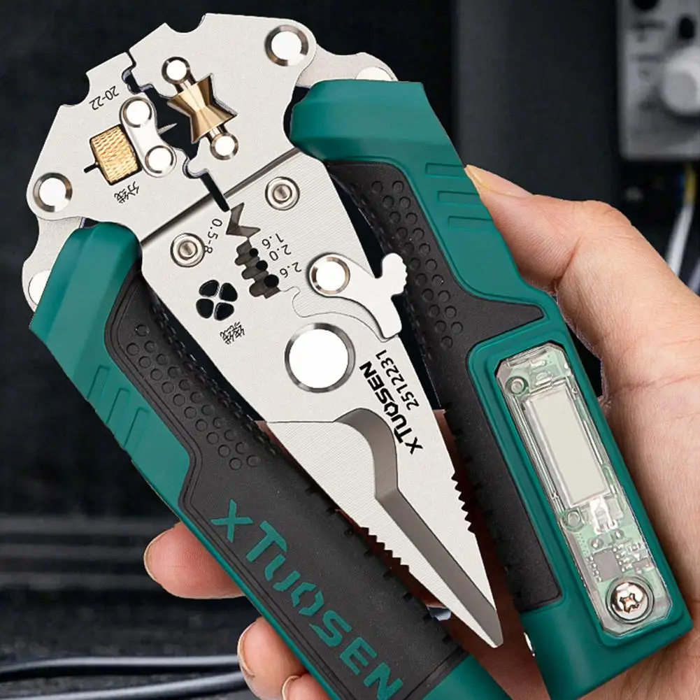 Foldable Wire Stripper with Cable Cutter and Built-In Voltage Tester