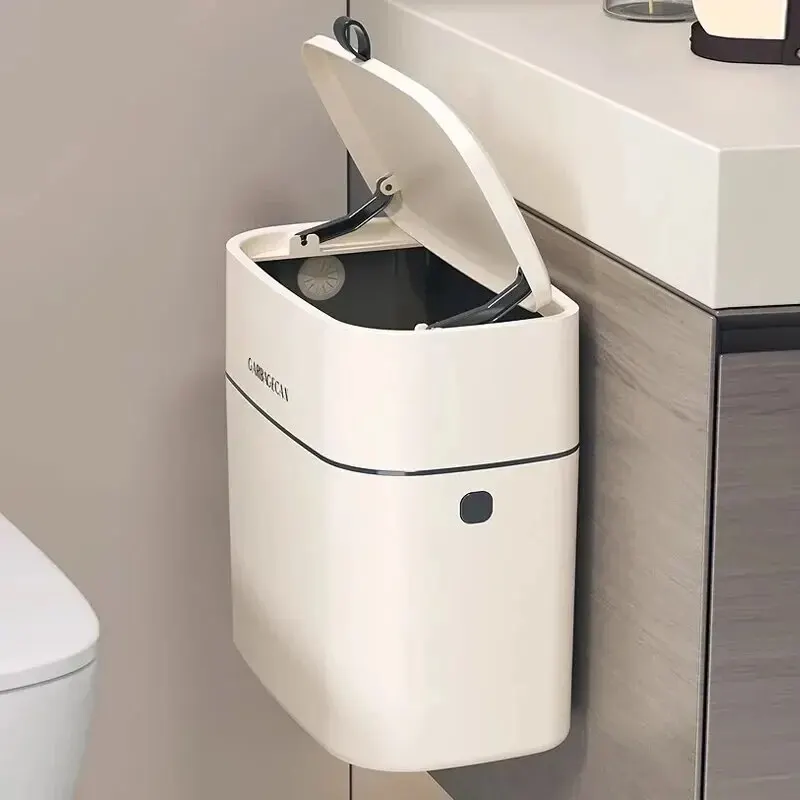 Trash Can Hanging for Household Toilets Large Capacity Square Design Convenient Clamshell Lid