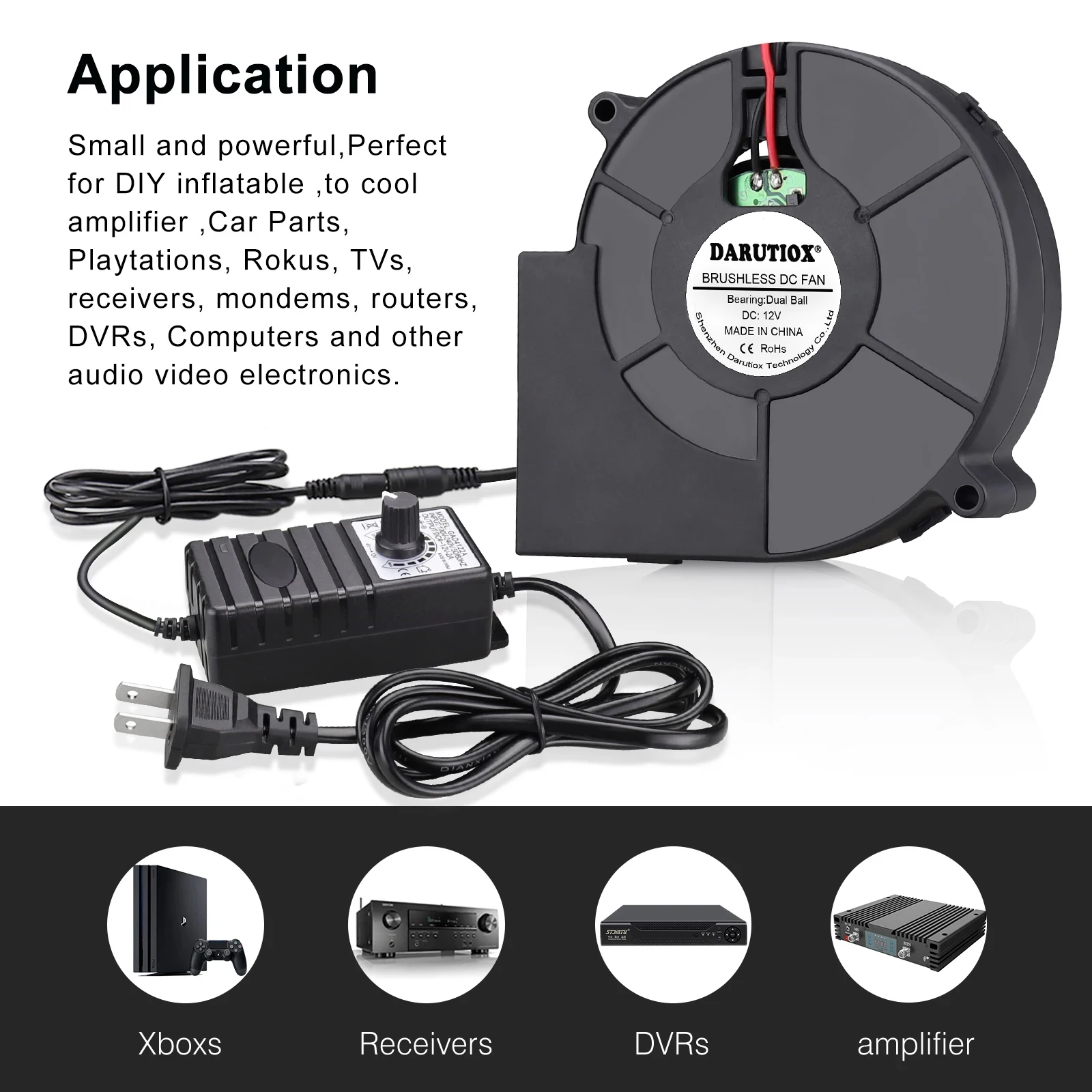 97MM 터보 송풍기 팬 12V DC 암 커넥터 97x94x33mm 원심 냉각 팬, AC 100V 220V 전원 어댑터 가변 속도