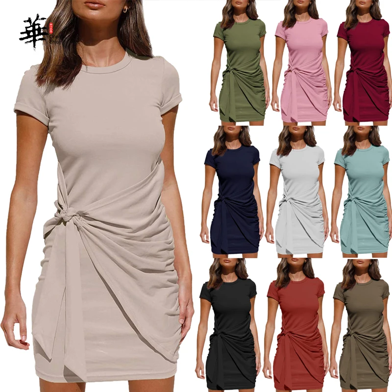 Женское летнее облегающее мини-платье однотонное модное винтажное платье с