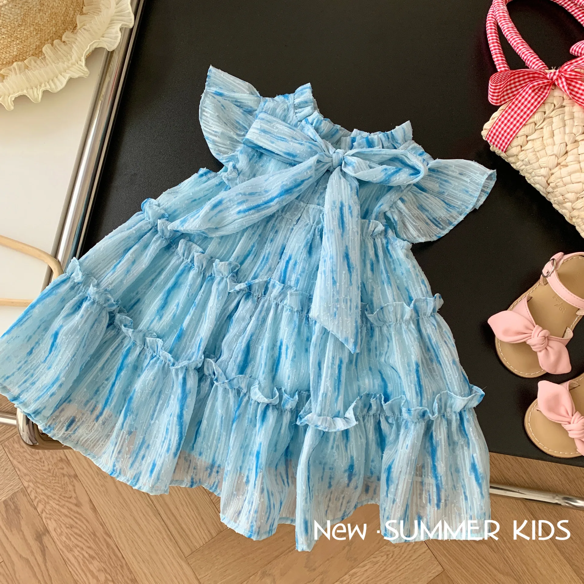 

2023 Summer Girls Princess Short Sleeve Thin Chiffon Dress