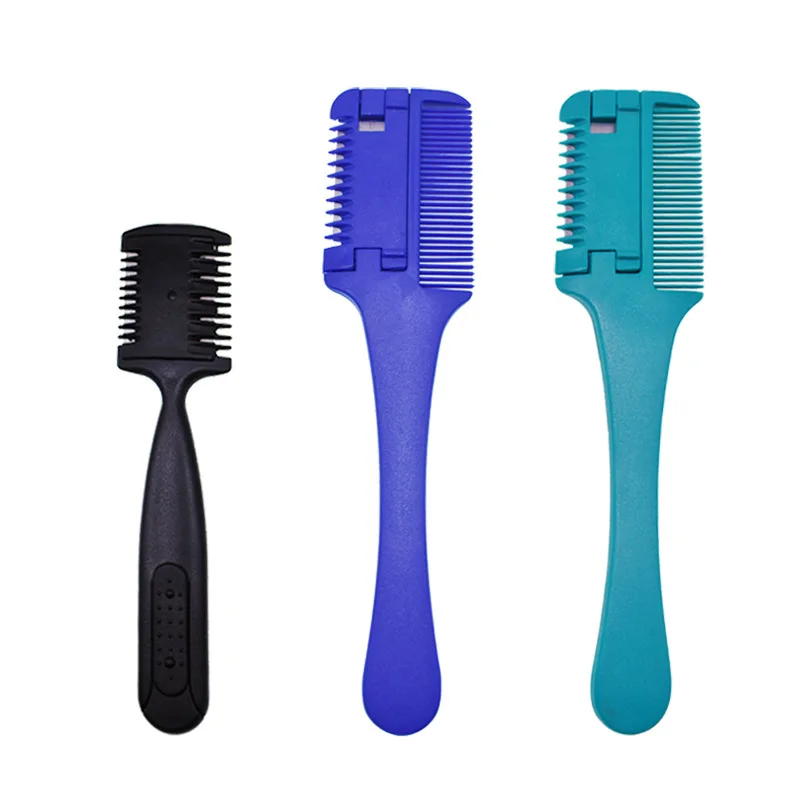 Pettine per taglio capelli Spazzole per capelli con lame di rasoio Forbici da barbiere Parrucchiere Diradamento Parrucchiere Strumenti per lo styling fai da te Manico nero - immagine 4