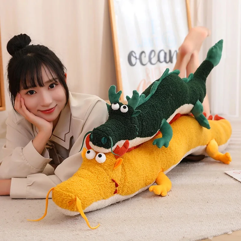 Kawaii Color Dragon Long Plush Pillow Soft Stuffed Animal Cartoon Lying Dinosaur Kids Plush Toys Room Decor for Girls Xmas Gifts