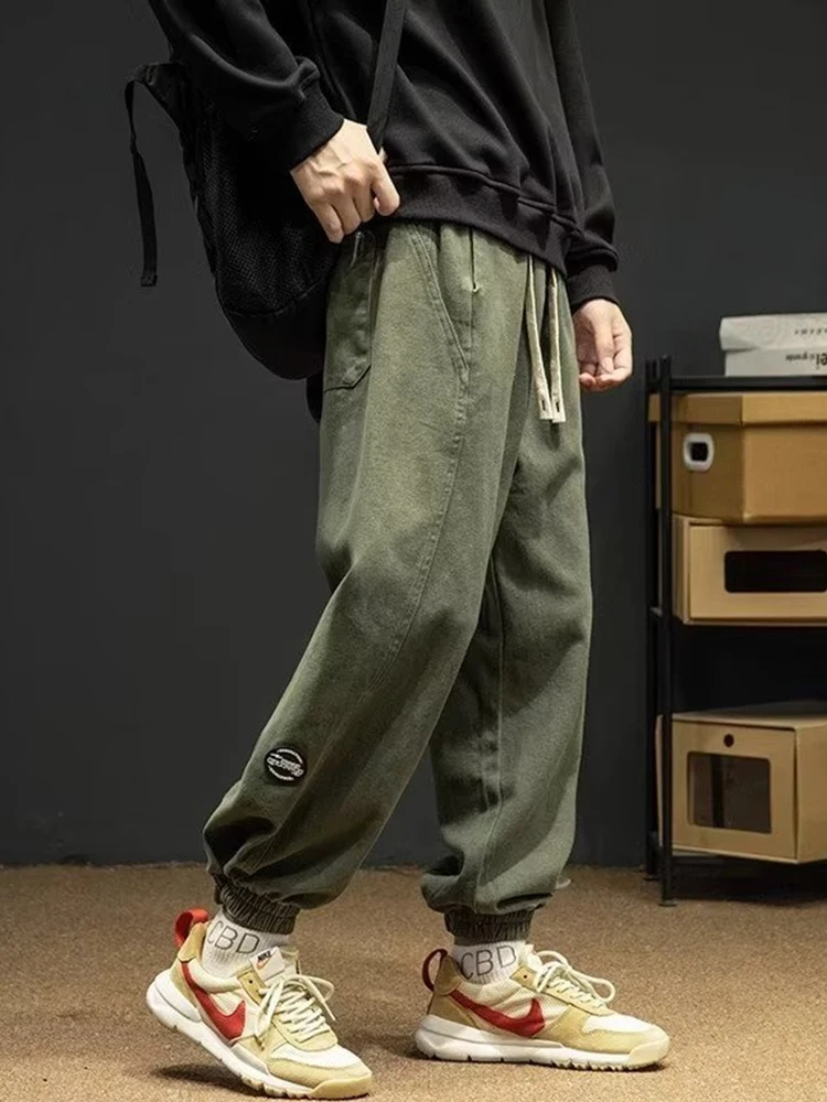 thumbnail image 1 of Pantalones cargo japoneses de otoño 2023 para hombre, pantalones deportivos informales con apliques de letras y cordón, pantalones holgados de gran tamaño Y2K para la calle, 1 of 5