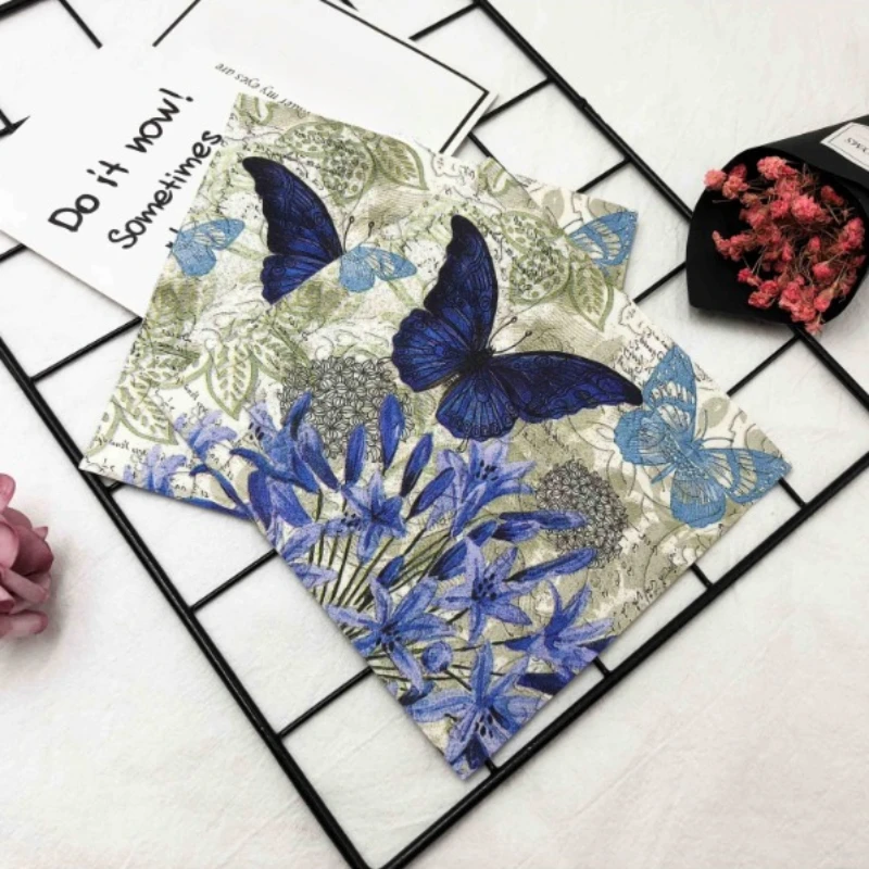 20pcs/pac Butterfly Flower and Grass Colorful Printed Square Paper Napkin Restaurant Cafe Folded Facial Towel 2 Ply 33cm paper napkins