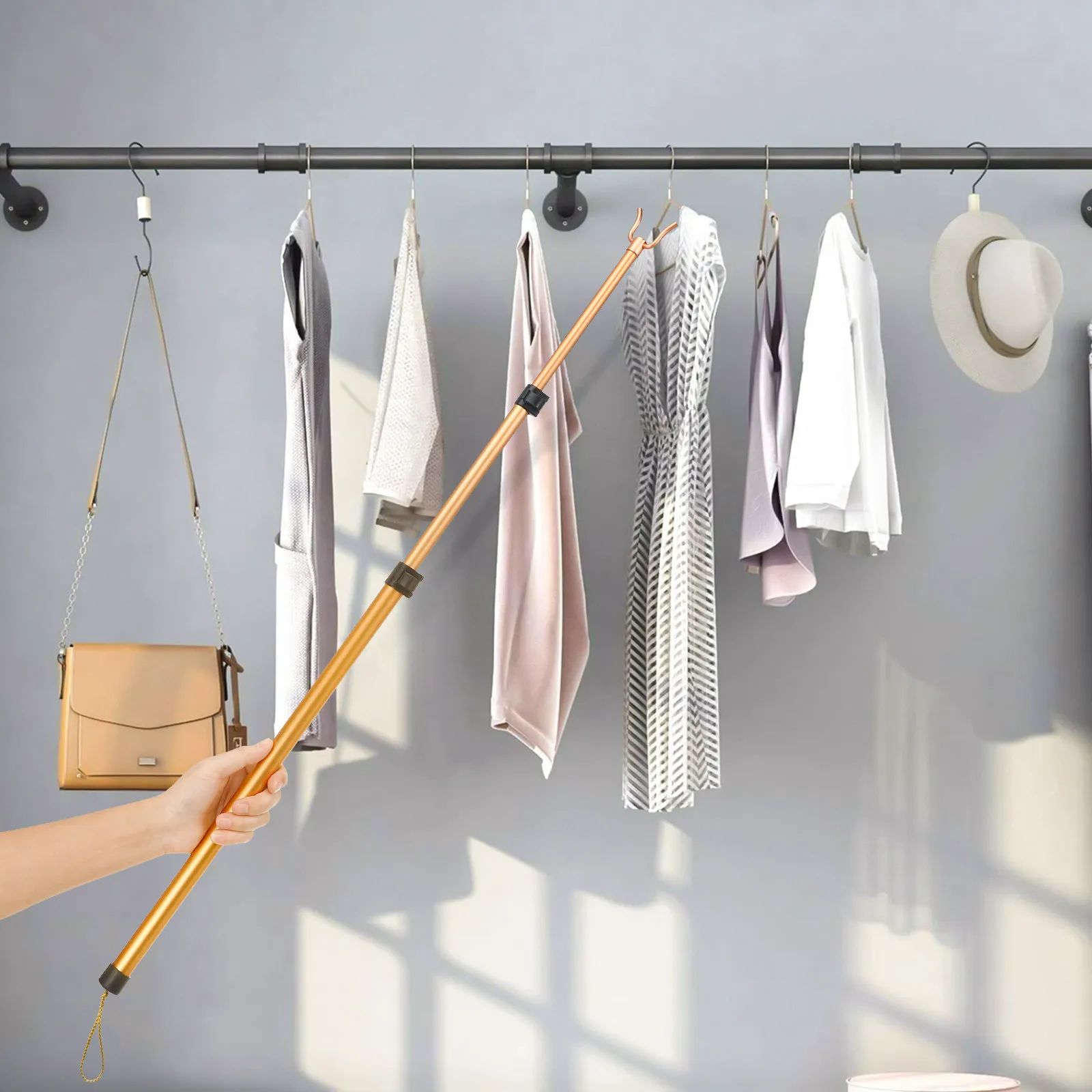 1Pcs Telescopic Clothes Pole Aluminum Alloy Retractable Drying Rack Rod ...