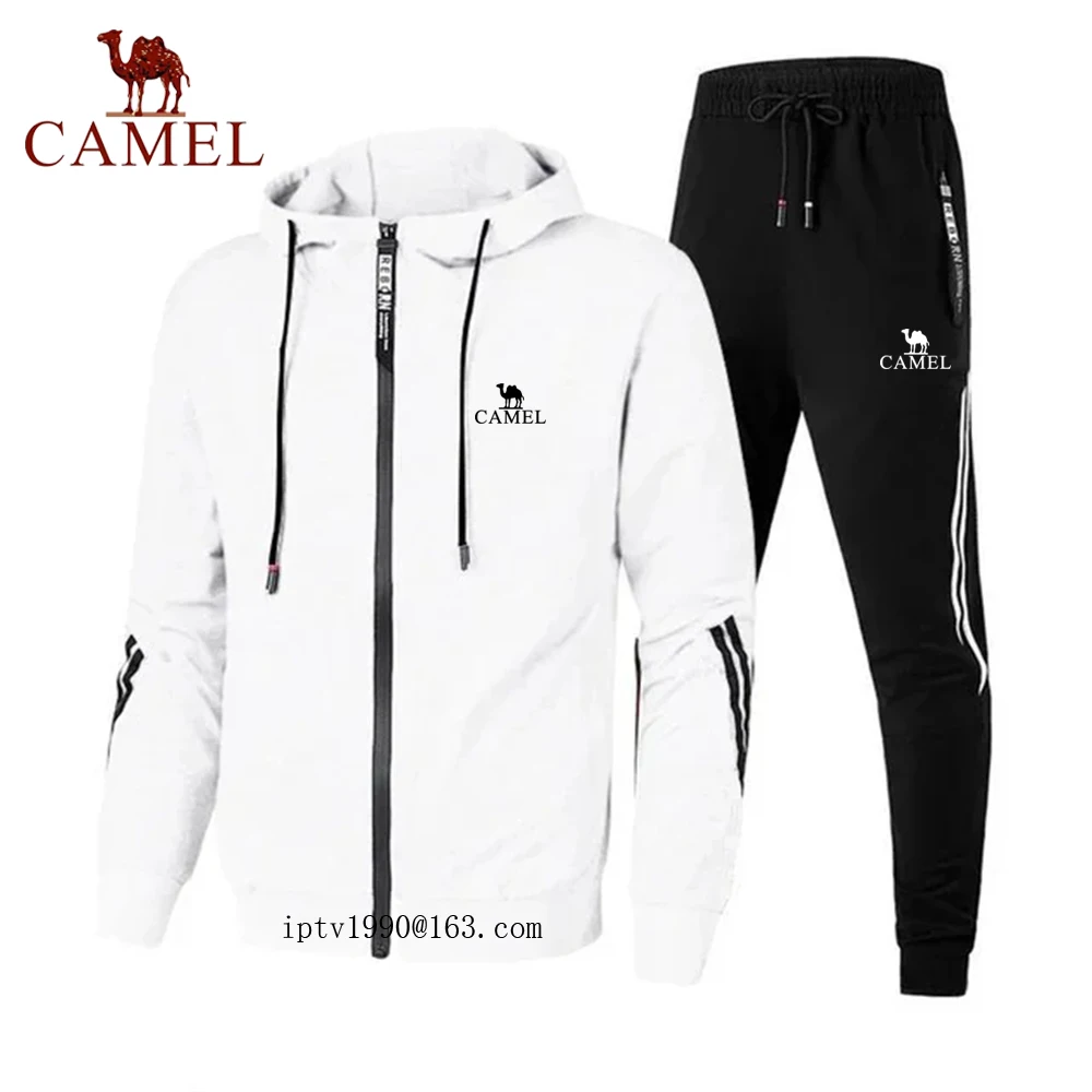 CAMEL brand printed Spring and autumn men leisure running outdoor sports set long sleeve zipper jacket and pants 2-piece set