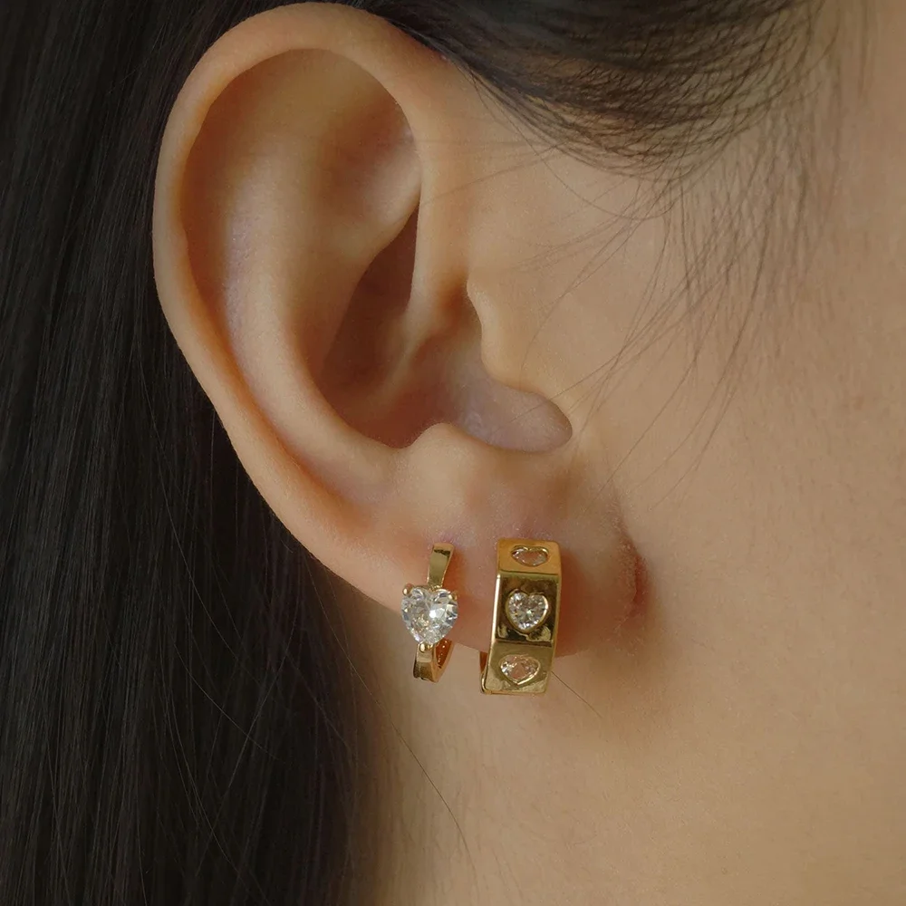 Fashion Love Heart Zircon Circle Round Hoop Earrings Women Geometric CZ Pearl Drop Earring Dainty Huggie Ear Jewerlry Wholesale