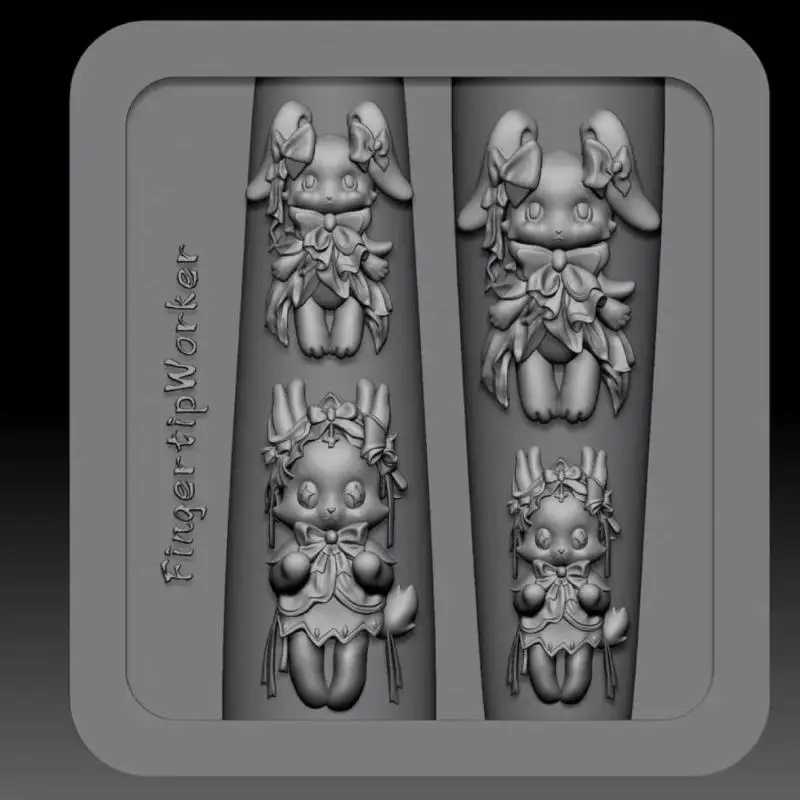네일 아트 디자인을위한 3D 투명 실리콘 네일 몰드 릴리프 토끼 천사 패턴 매니큐어 템플릿 도구 액세서리