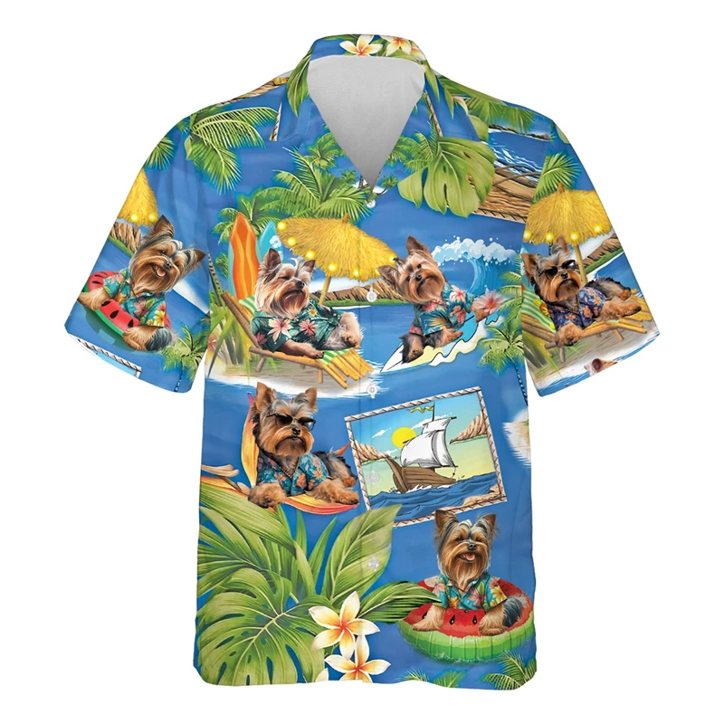 

Модные Гавайские рубашки с 3D принтом пуделя для мужчин, одежда, забавная пляжная рубашка алохи, Графические Топы с коротким рукавом для любителей домашних собак