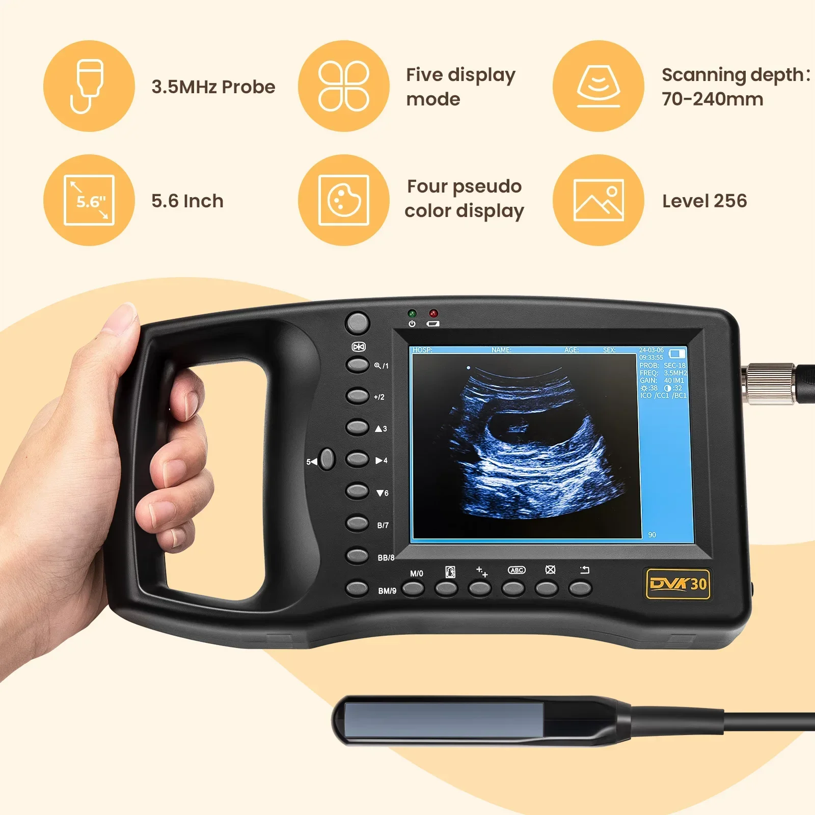 Handheld Ultrasound Machine for Pregnancy Horse Cows & Dog Cats Portable Veterinary Ultrasound Machine 5 Display Modes