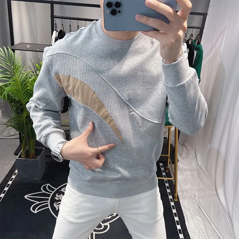 

Fashion Loose O-Neck Spliced Korean T-Shirt Men's Clothing 2023 Autumn Winter Oversized Casual Pullovers All-match Tee Shirt
