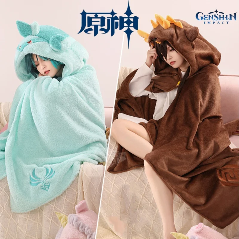 

Anime Game Genshin Impact Cosplay Cloak Soft Zhongli Hutao Wanderer Hoodie Cape Unisex Homewear Flannel Blanket Sleepwear