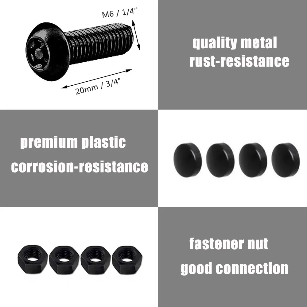 M6*20MM Anti Theft Black License Plate Screws Nut Mounting Kit W/ Wrenches for Combination Bracket of License Plate Frame Cover car accessories stainless steel screw auto fasteners auto accessories car screws