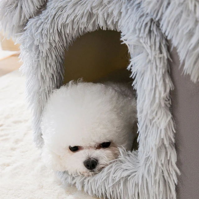 Foldable Indoor Pets House Winter Plush Washable Cat House Cats Bed Warm Washable Dogs House Dog Bed Tent Strap Detachable Mat 5