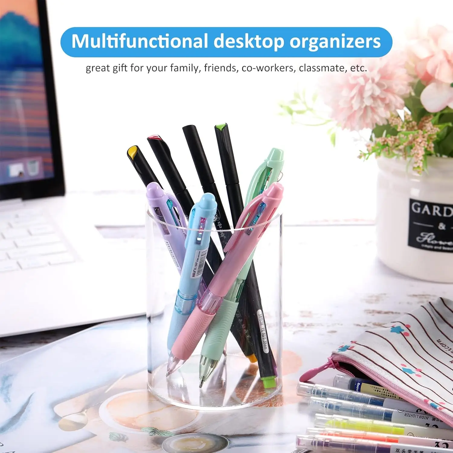 Clear Acrylic Pencil Pen Holder Cup Round Makeup Brush Holder Acrylic Make up Brush Storage Organizer 6 Pieces