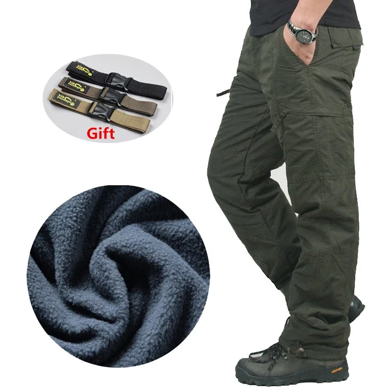 Winter Thick Fleece Cargo Pants Men's Cotton Military Tactical Baggy Casual Pants  Double Layer Plus Velvet Warm Thermal Trousers